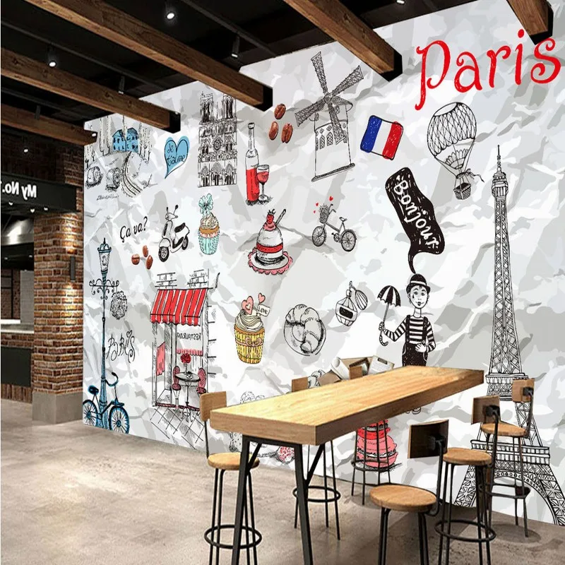 Пользовательские 3d обои ретро ностальгические ручная роспись Париж росписи КТВ