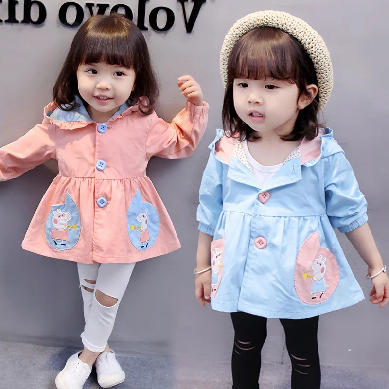 2017 Autumn Girl's Jacket Kids Hooded Jackets Children's Windbreaker Coat For Girl windbreaker Cartoon Pig hoodies clothe Design |