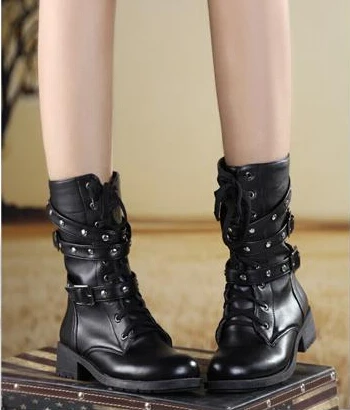 Autumn and winter women shoes large size fashion flat rivets buckle for motorcycle driving Knight Martin boots 4-11 MX78 | Обувь