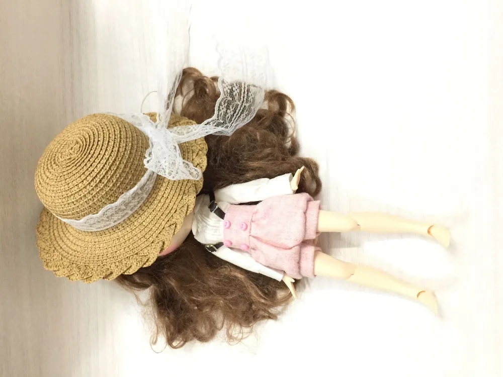 Круглая кукольная шляпа-котелок, шапки для куклы Blythe, модная соломенная шляпа ручной работы с цветами для Blyth 1/6 BJD аксессуары для кукол игрушки в подарок