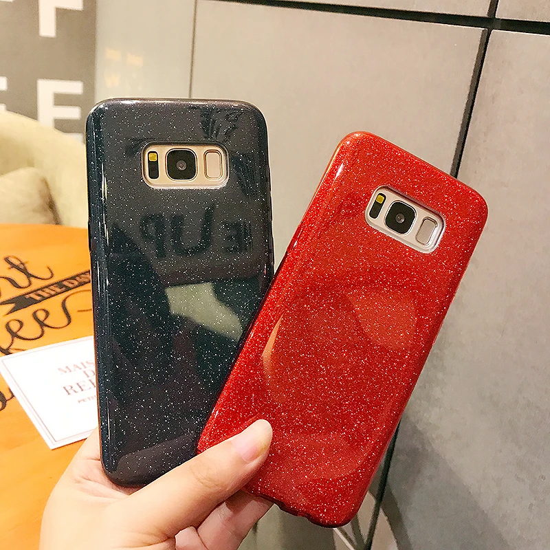 Luxury Shining Red Glitter Case For Samsung S8 3 In 1 Hybrid Soft TPU+Hard PC Back Cover Galaxy S9 S10 Plus |
