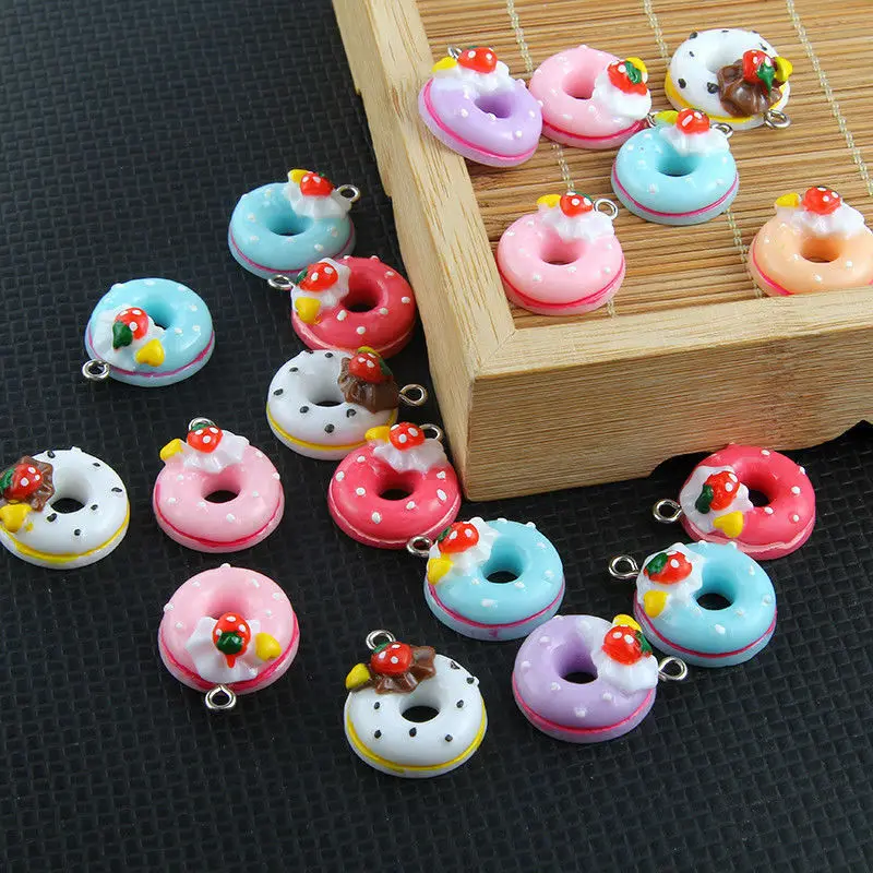 

New Jewelry Findings&amp Components for Pendant 10pcs 21*17mm Charm Findings Resin Doughnut/Bread/Cake Jewelry 10X Color Mixed