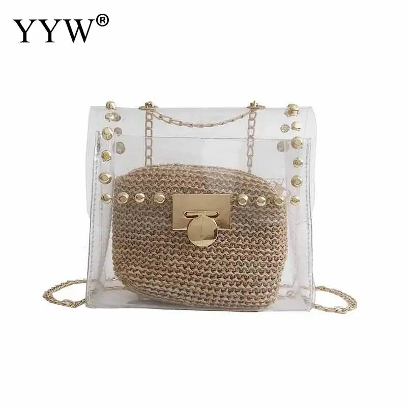 

2 Pcs Plastic Jelly Bag Crossbody Bags For Women 2021 Bun Transparent Rivet Bolsa Feminina Small Clear Sling Shoulder Bags