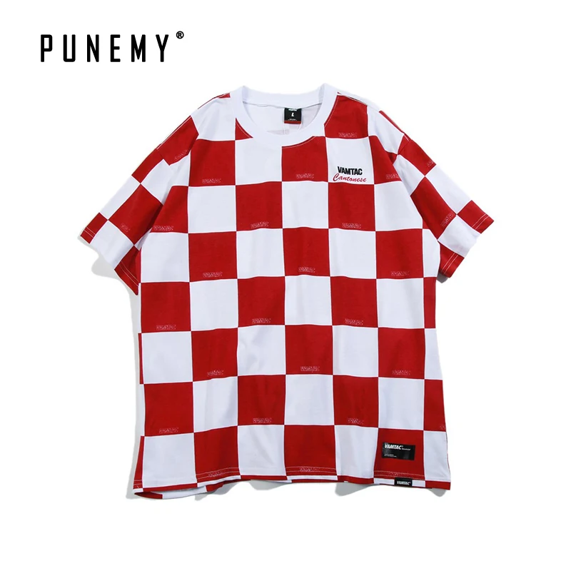 Клетчатые мужские футболки с принтом в клетку высокая Уличная Повседневная