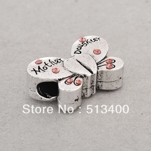 Free shipping!Vnistar European Style Butterfly Beads With Mother &amp Daughter Stamped Stones ( PBD3268-2) 10 Pieces Each Lot | Украшения и