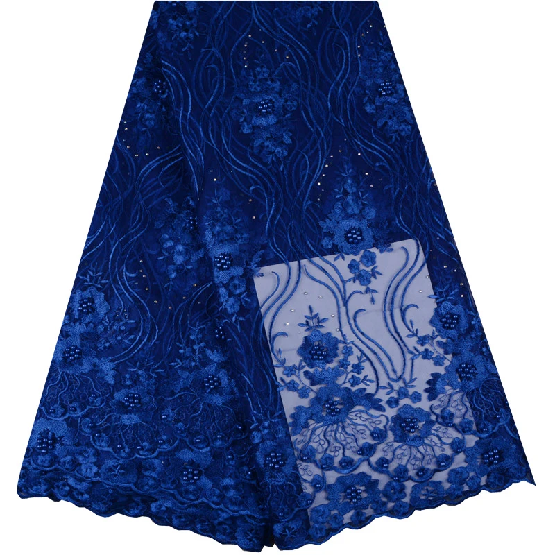 

French Net Embroidery Mesh Tulle Lace Fabric With Beaded High Quality Nigeria Wedding African Lace Fabric 914