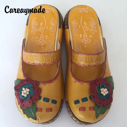 

Careaymade-Folk style Head layer cowhide pure handmade Carved shoes, the retro art mori girl shoes,Women's casual Sandals 0933-9