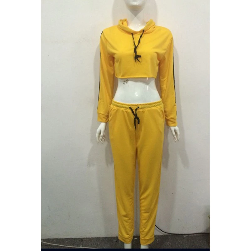 

Women fashion autumn fitness casual tracksuit set long sleeve short Hoodies Sweatshirt high elastic waist long pants 2pcs