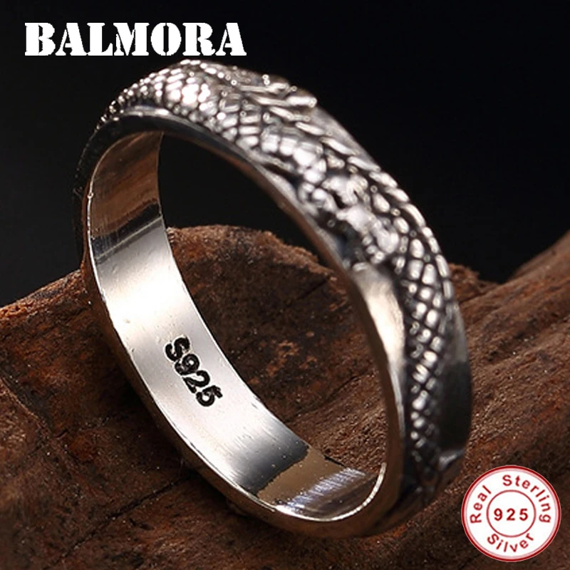 

BALMORA 925 Sterling Silver Dragon Pattern Couple Finger Rings for Women Men Animal Fashion Thai Silver Jewelry Anillos JWR3048