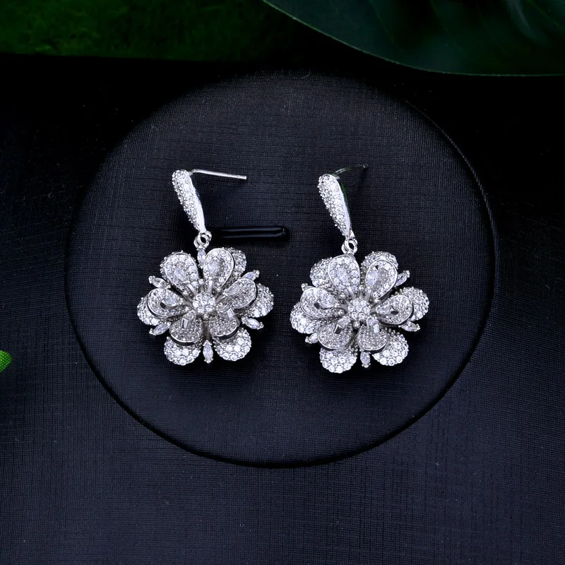 

Be 8 Brilliant Geometric Luxury 3 color Flower Drop Earrings Pave Women Wedding Bridal Party Earring Jewelry Mujer Moda E740
