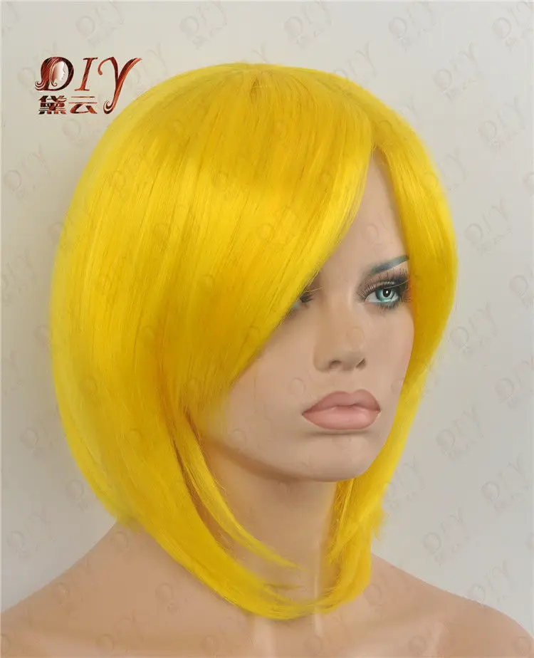 J001475 Прямой Парик Желтый Новый Женский Короткие Cos Костюм Партии Тепла Полный
