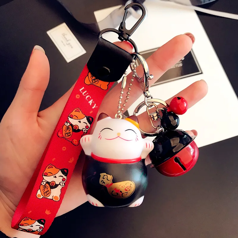 K8 Cartoon Cute Animal Smile Face Lucky Cat Keychain Braid Belt Bells Key Ring Women Car Bag Charm Key Chains Pendant Trinkets Gift - Цвет: K8