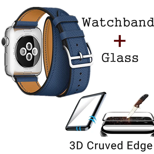 Midnight Blue Ремешок из натуральной кожи с логотипом Herm для Apple Watch Series 5, 4, 3, 2, 1, 44 мм, 40 мм, сменный ремешок для наручных часов iWatch - Цвет ремешка: Midnight Blue