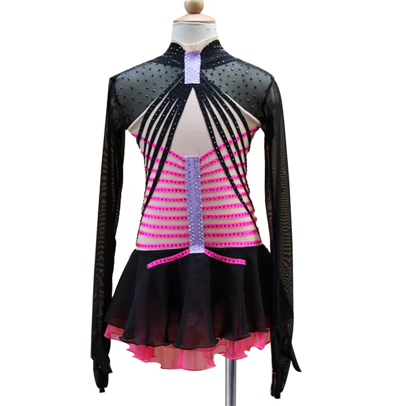 

Customization Ice Figure Skating Dress Vogue New Brand Black and Red Competition Figure Skating Dresses Custom