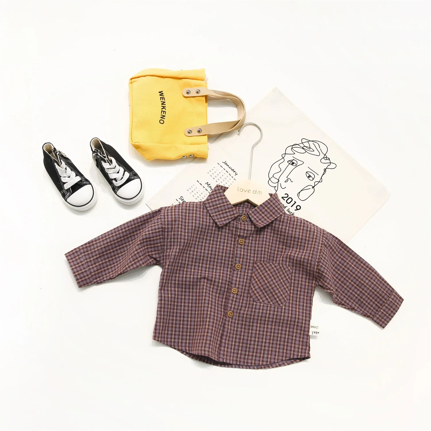 Клетчатая рубашка для маленьких мальчиков Новинка весна осень 2019 хлопковая