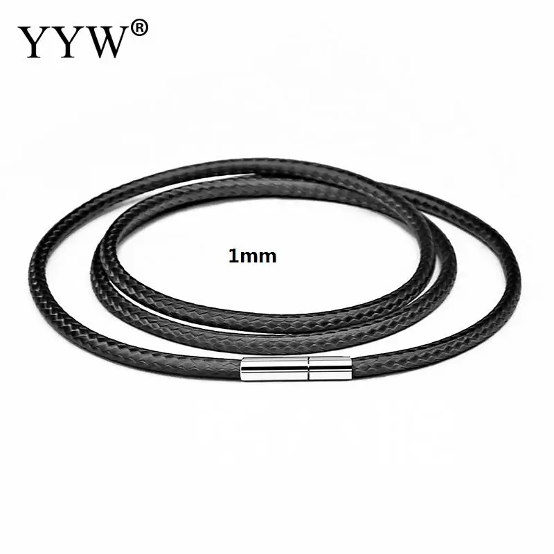 black 1mm 41-70 см 1-3 мм черный кожаный шнур ожерелье Шнур Воск Веревка для DIY ожерелье s ювелирные изделия кружево цепь с нержавеющей стали поворотный застежка - Окраска металла: black 1mm