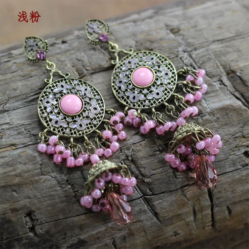 Vintage Indian Dangle Earring Crystal Bohemia Beads Tassel Long Drop Earrings for Women Ethnic Ladies Fashion Jewelry Gift | Украшения и