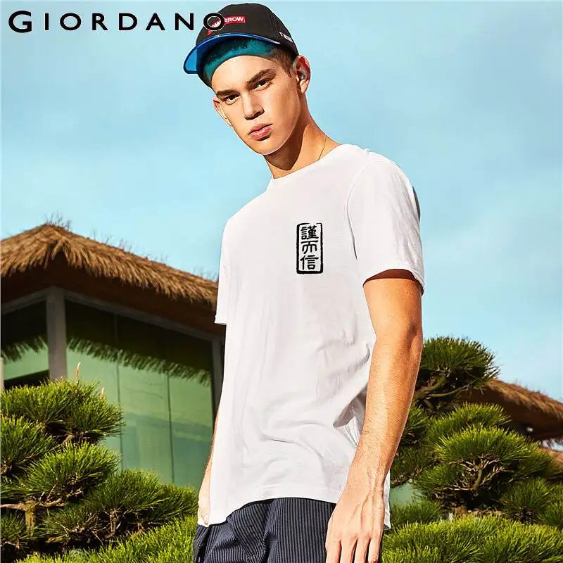 Мужская футболка с круглым вырезом Giordano Повседневная летняя принтом в китайском