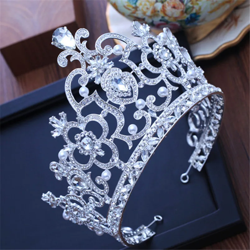 Olaru, винтажная Роскошная свадебная тиара Crystal, большая Королевская корона, свадебные аксессуары для волос, головная повязка, пышные украшения для волос, головной убор