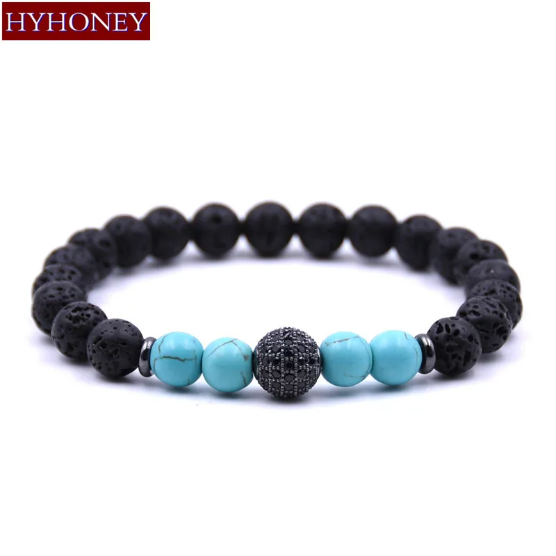 HYHONEY камень из натуральной лавы Зеленые Бусины с микрозакрепкой CZ браслеты