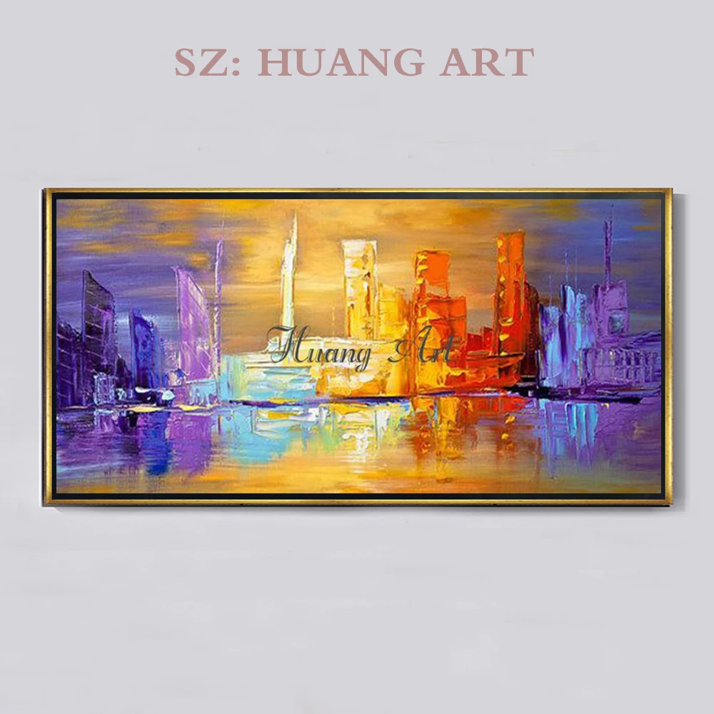 

Fashion Colors Modern Abstract Hand-painted Abstract Cityscape Oil Painting on Canvas Rich Colors Abstract City Oil Painting