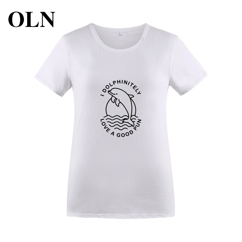 OLN 2018 I DO Dolphin LOVE A GOOD PUN Ulzzang Harajuku летние футболки женская футболка винтажные