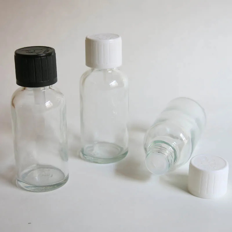 100pcs 30ml clear glass bottle with reducer dropper and tamper evident lid, screw on 1oz clear essential oil bottle wholesale