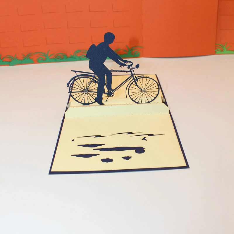 3D ручной работы для езды на велосипеде мальчик бумажные Пригласительные