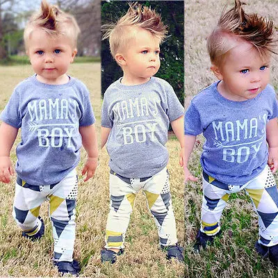 2017 2PCS Newborn Baby Boys Clothes Short Sleeve Tops T-shirt Long Pants Leggings Outfits Clothing Set Mama's Boy Print |