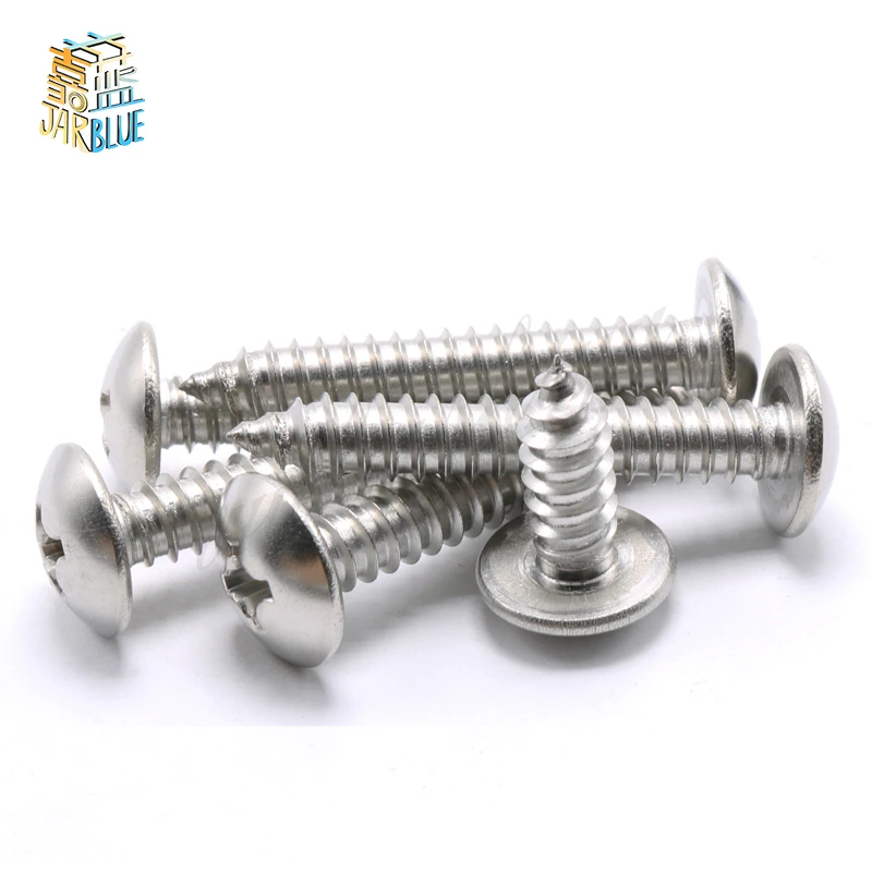 

Free Shipping 50pcs M3 M4 M5 304 stainless steel large flat head self tapping screw round head phillips truss mushroom screws