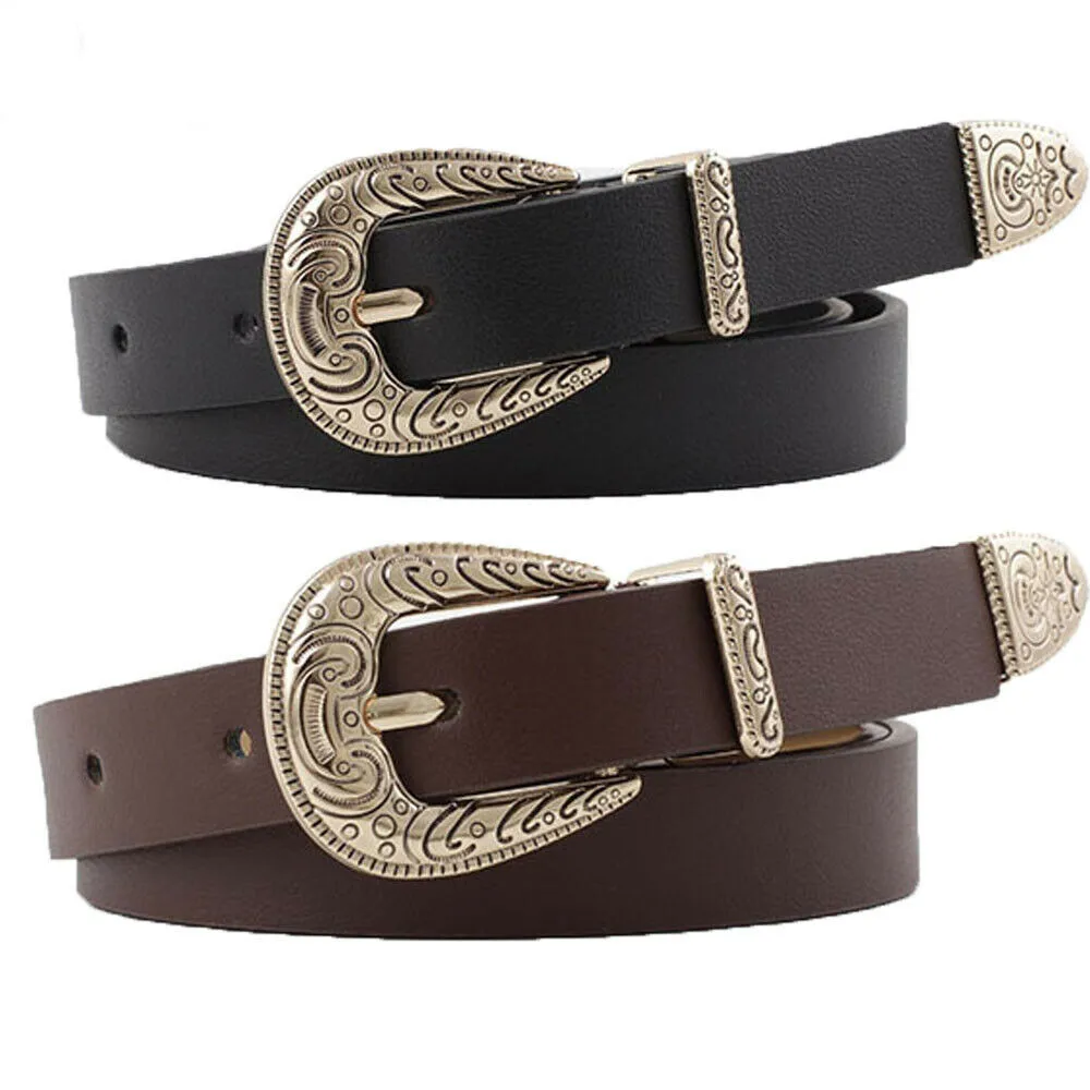 

2019 New Hirigin Luxury Street Classic Men and Women Retro Belt Buckle Print Waist Belt Casual