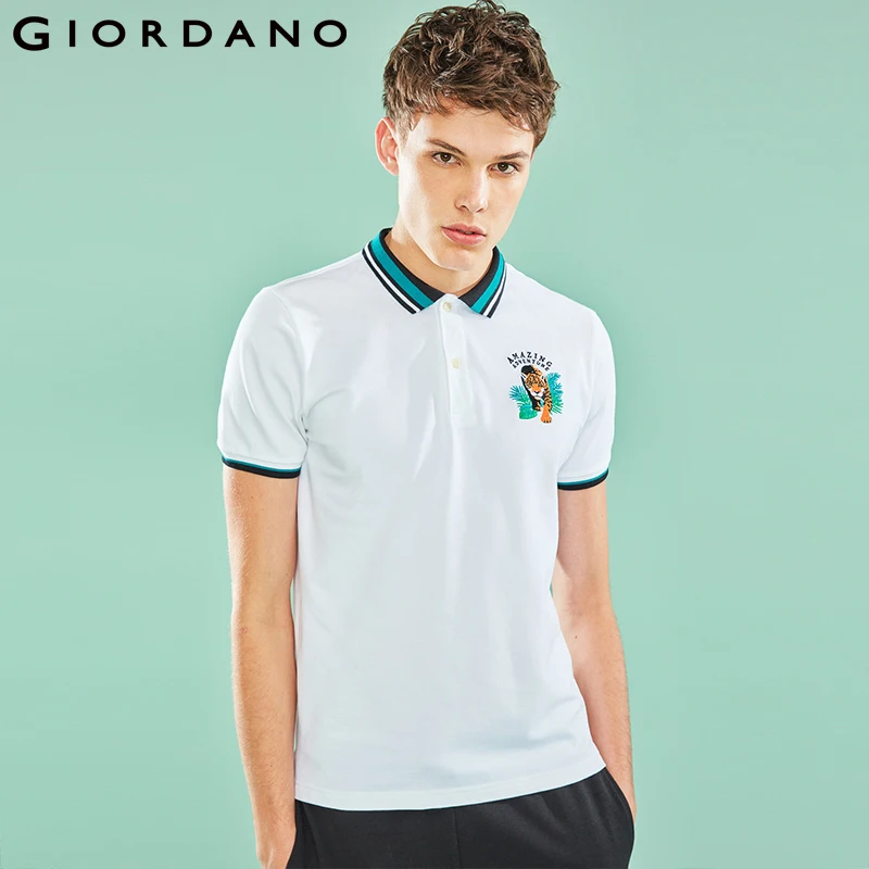 Giordano Стрейчевая футболка polo slim fit с короткими рукавами и вышивкой на тему Amazon есть