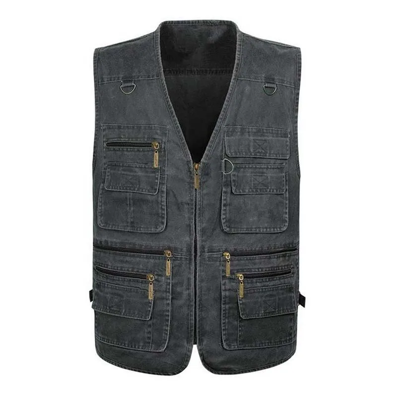 Mens Cotton Vest Waistcoat Sleeveless Jacket Male Casual Loose Baggy Denim With Pocket Big Size 4XL 5XL 6XL 7XL | Мужская одежда