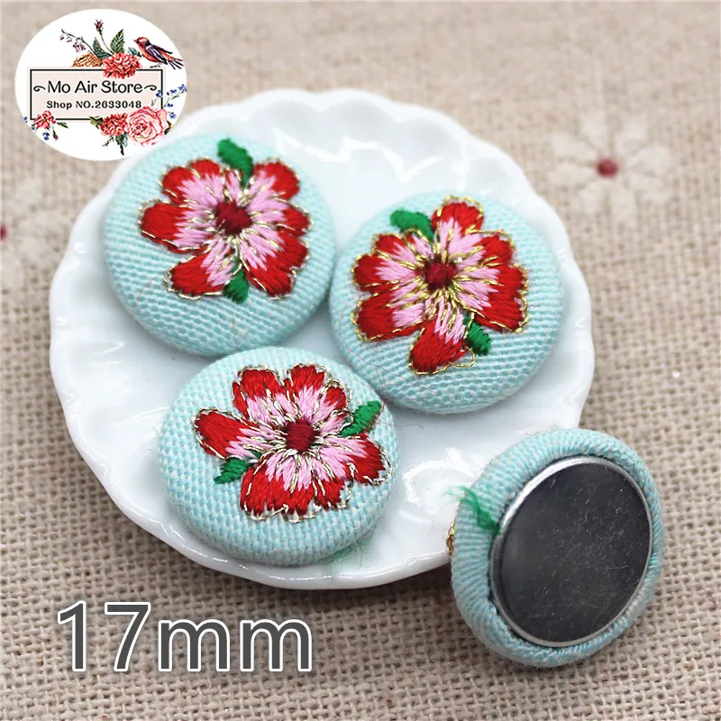 10 шт. вышитый цветок камелии покрытая тканью круглая пуговица для домашнего сада
