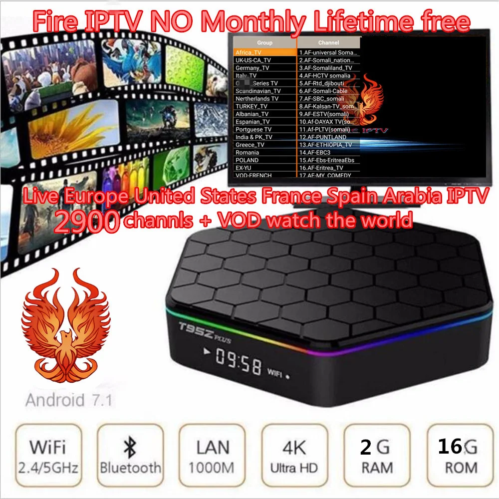 IP tv подписка пожизненная T95Z плюс Мини ТВ приставка Android ТВ приставка прижимается к огню ip ТВ пожизненная плата Смарт ТВ приставка медиаплеер