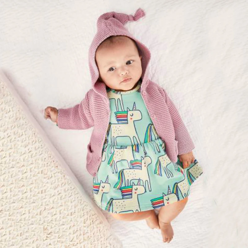 Fashion Spring Kids Dress For Girls Cotton Cartoon Unicorn Long Sleeve Baby Dresses Children's Clothing 0-3 Year | Детская одежда и