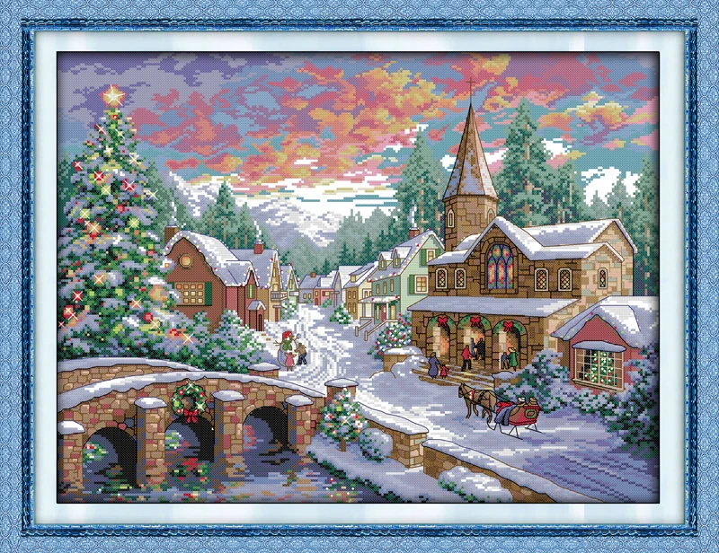 

Зимний Набор для вышивки крестиком Snowscape lanscape 18 карат 14 карат 11 карат Набор для вышивки на холсте DIY рукоделие