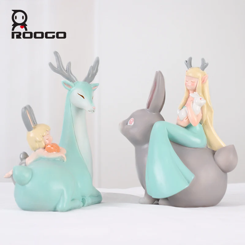 Статуэтки ROOGO из смолы с милыми животными украшение для дома креативный орнамент