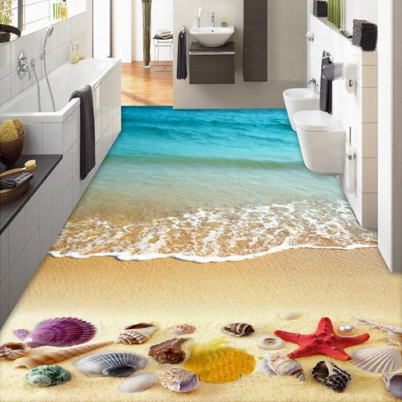 Пользовательские этаж обои 3D пляж снаряды Starfish коридор гостиная спальня ванная