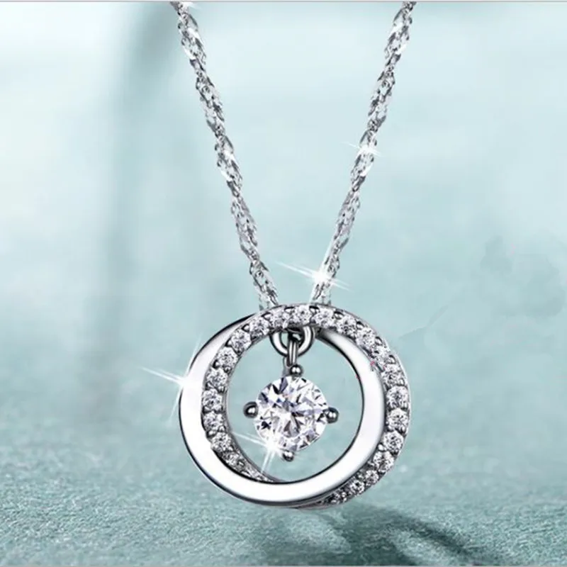 

LUKENI New Arrival Female Crystal Round Pendant Necklace For Women Accessories Fashion Silver 925 Girls Clavicle Necklace Lady