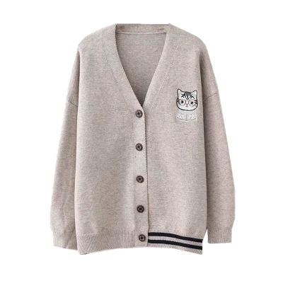 Female Cat Embroidery Cute Sweaters Preppy Style High school Girls Casual Loose Kawaii Cartoon Lovely Sweater for Women |