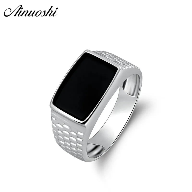 AINOUSHI 925 пробы Серебряное мужское обручальное кольцо, черное прямоугольное мужское серебряное кольцо на день рождения для девочек, ювелирные изделия для девочек