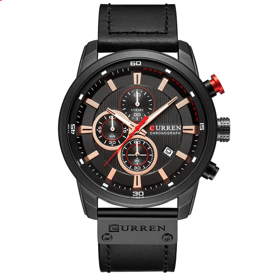 Black Black Black CURREN Мужские часы с хронографом, спортивные мужские часы, Топ бренд, Роскошные водонепроницаемые полностью Стальные кварцевые золотые часы, мужские часы - Цвет: Black Black Black