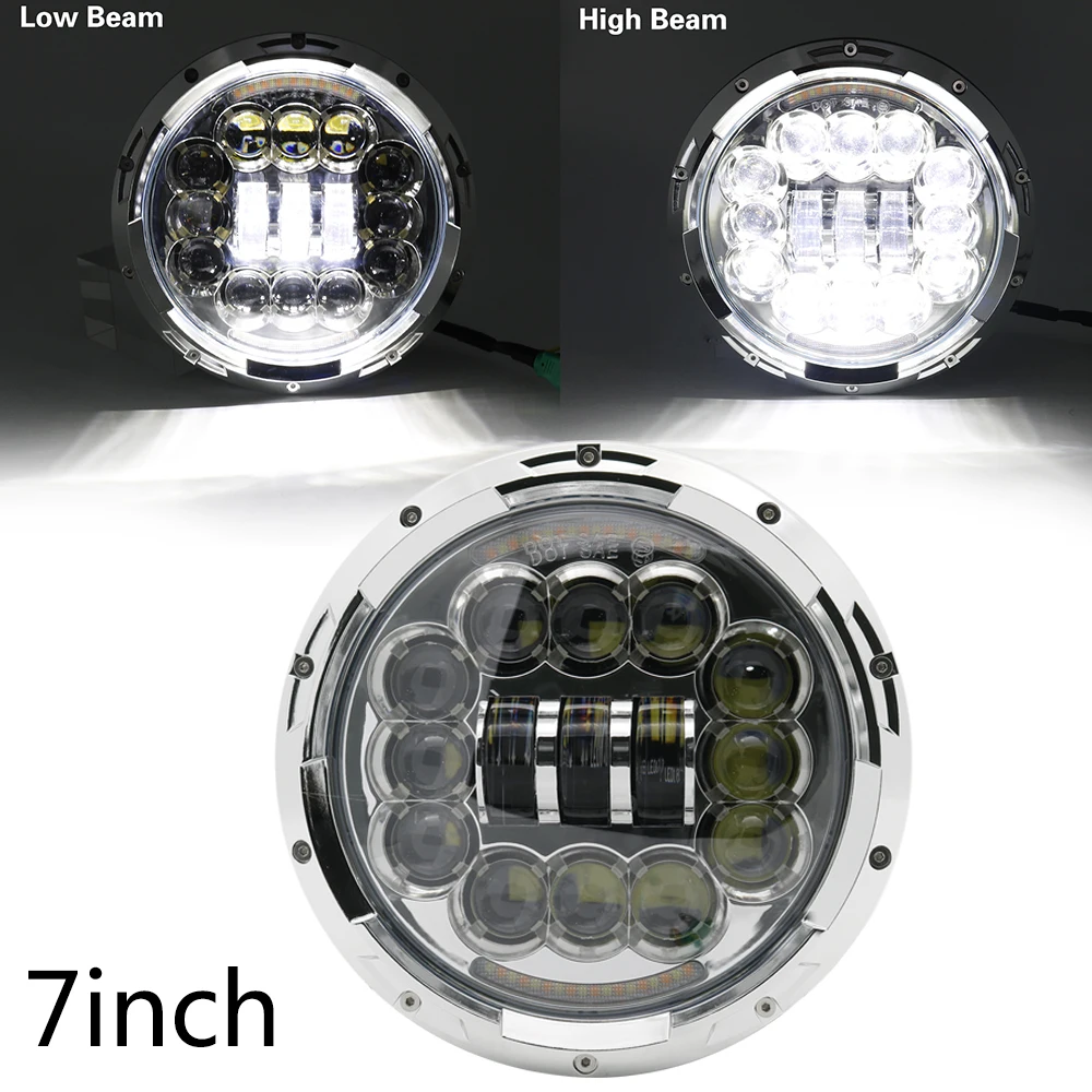 DOT 90W 7 inch Motor LED Projector Headlight with Angle Eyes For Harley Davidson Motorcycles Black/Chrome |