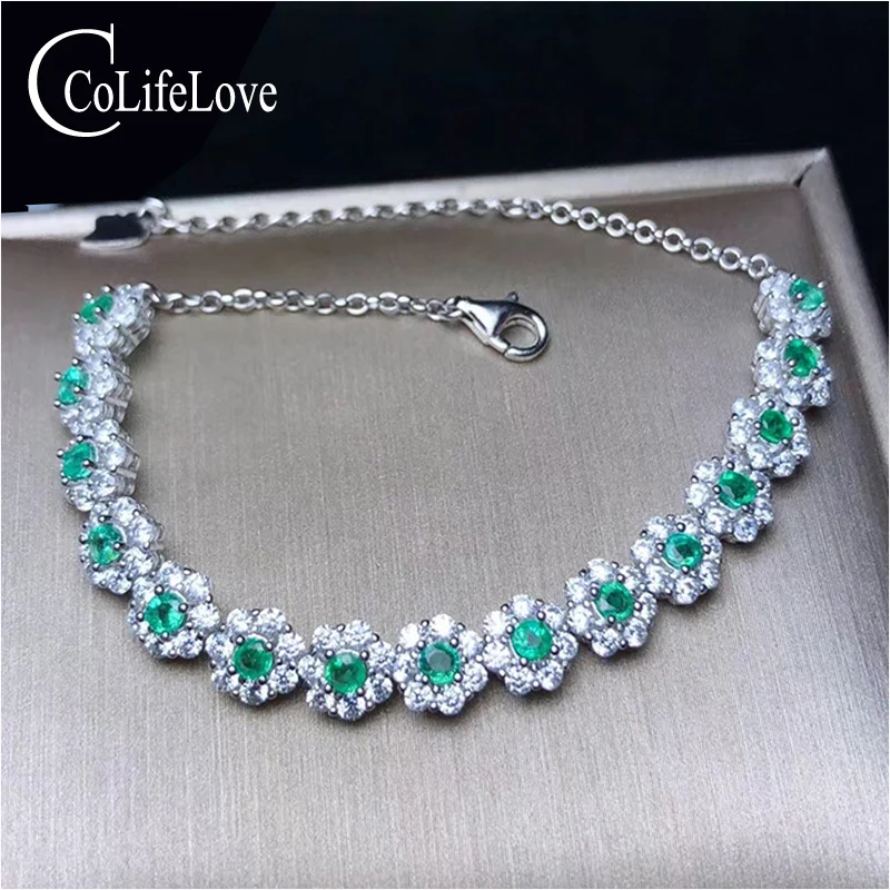 CoLifeLove Серебряный браслет для офиса женский 15 штук натуральный изумруд серебро 925