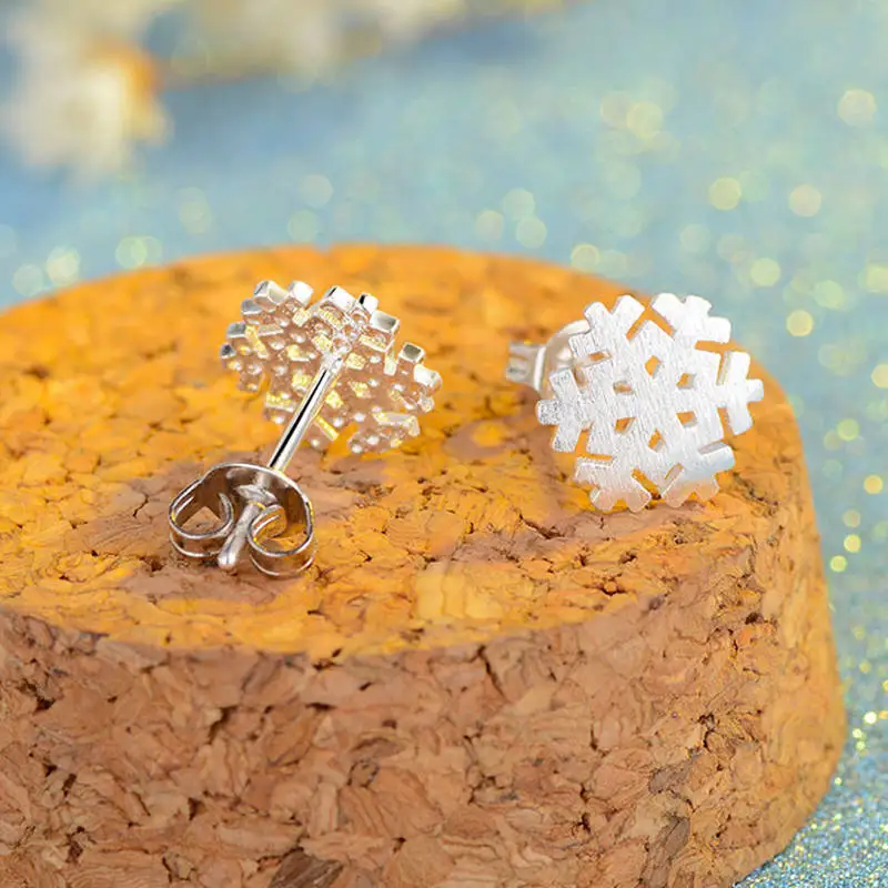Tisvina Free Shipping Snowflake Stud Earrings for Women 100% Genuine 925 Sterling Silver Earring Jewelry Christmas Gifts Fashion | Украшения