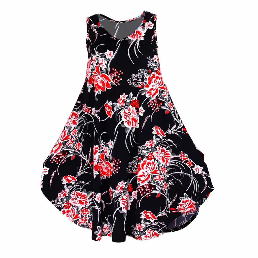 Женское платье летняя одежда большой размер Дамский принт Пляжное без рукавов