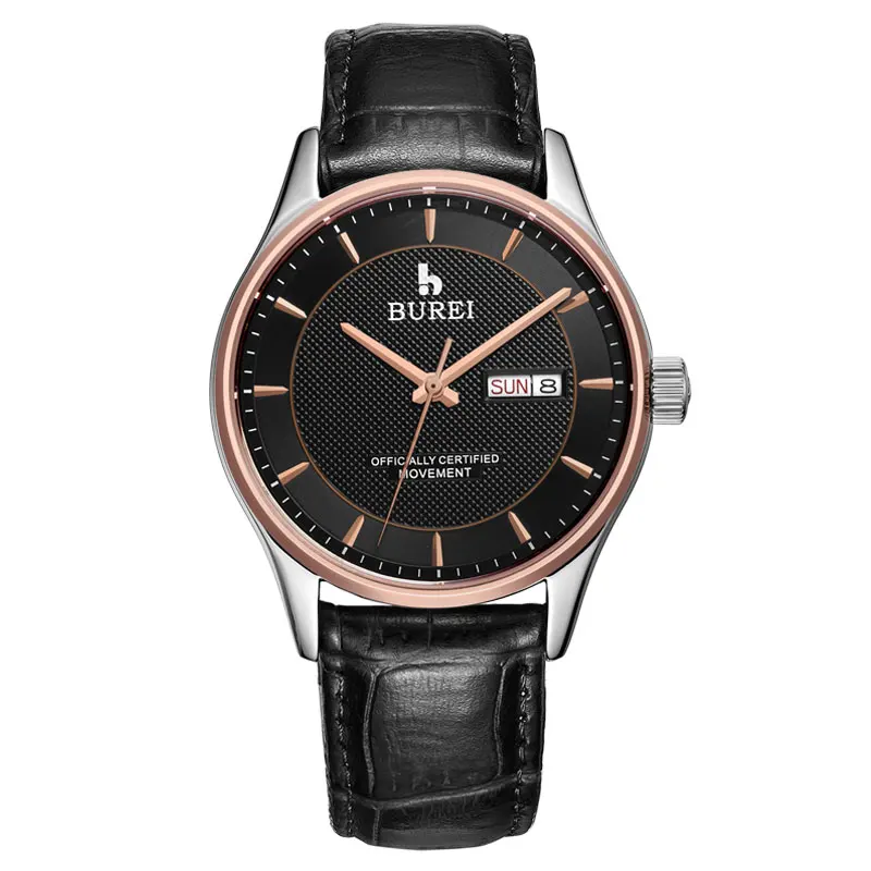 Leather Black BUREI часы для мужчин s часы Топ бренд класса люкс автоматические механические наручные часы платье часы для мужчин бизнес часы Relogio Masculino - Цвет: Leather Black