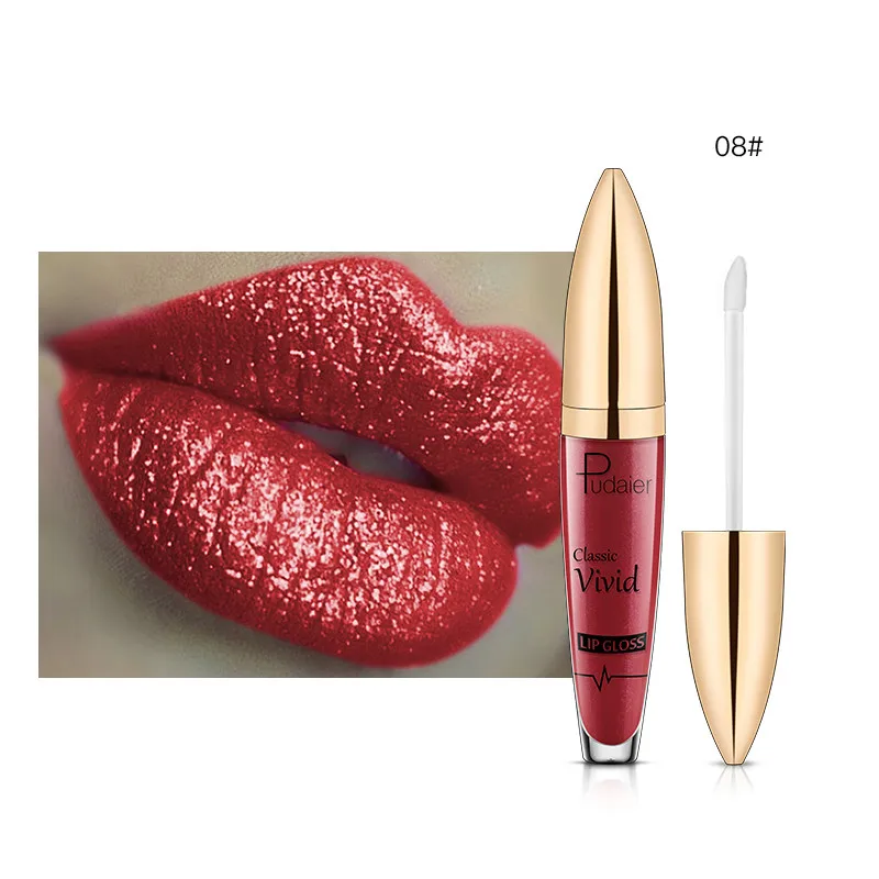 Pudaier 18Colors Glitter Liquid Lipgloss Waterproof Makeup Cosmetics Bright Lip Sense Metallic Matte Pearl Lip Gloss - Цвет: Color 08