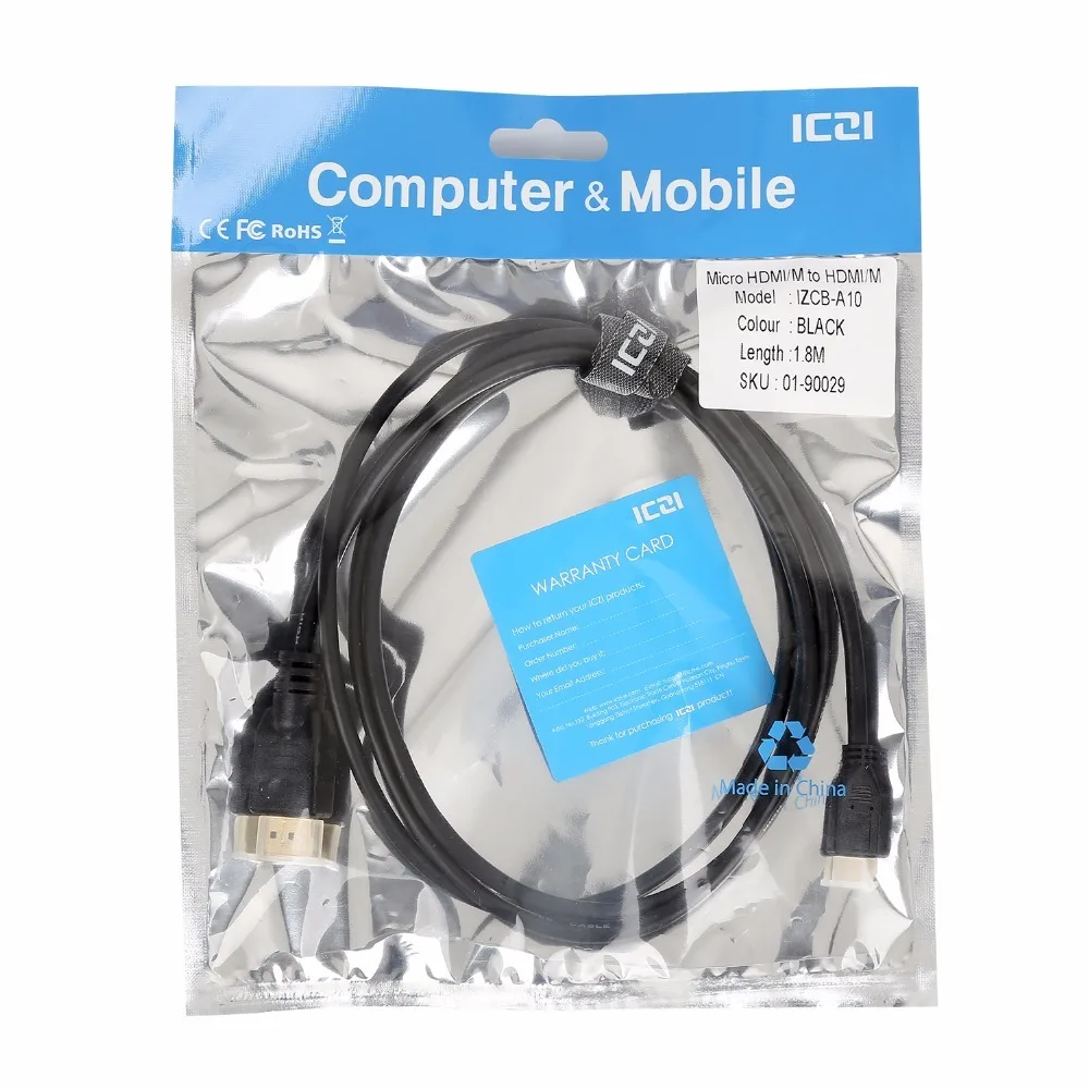 ICZI микро HDMI к HDMI Кабель 1,8 м 4 к 3D 60 Гц позолоченный для смартфонов планшеты, камеры более 6 футов
